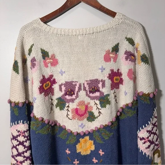 Vintage Bronte Knitted by Hand Cottagecore Granny Floral Sweater Size Large - Picture 8 of 16
